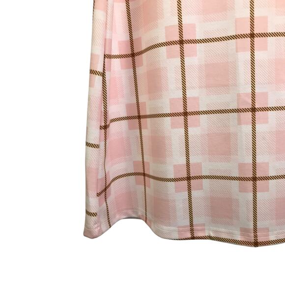 Vera Fishbaugh Dress Womens Pink White Plaid V-Neck Elbow Length Sleeve - Picture 5 of 9